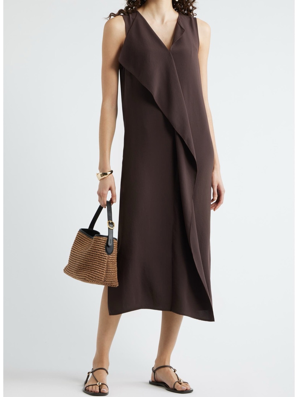 Nordstrom Brown Sleeveless Draped Midi Dress
